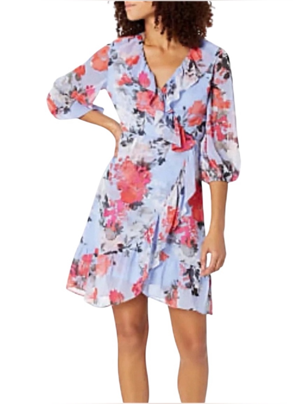 ADRIANNA PAPELL Faux Wrap Floral Dress